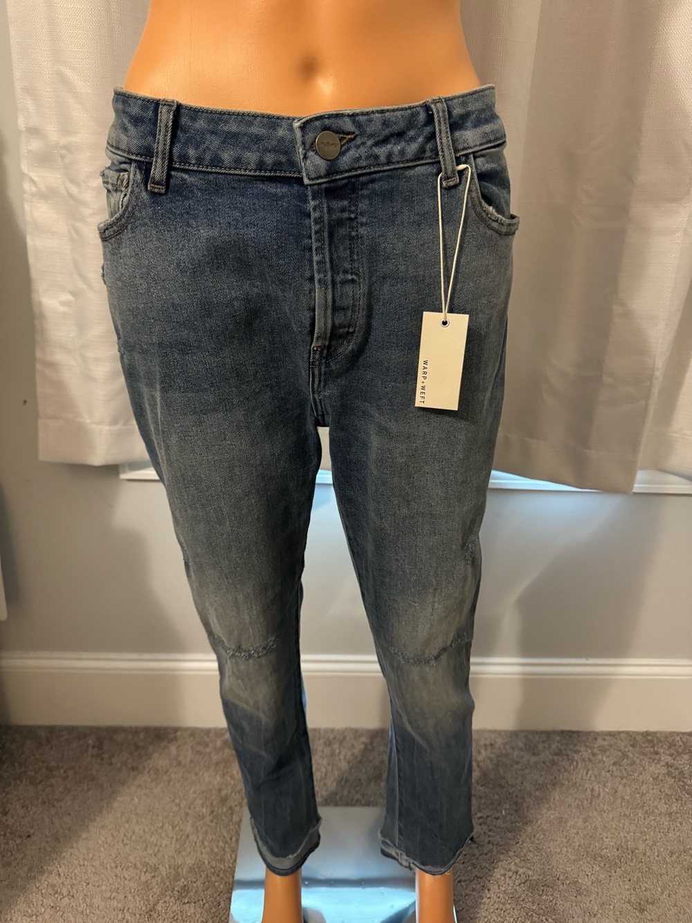 Cool Warp + Weft size 28 blue denim CDG Paris Cigarette ankle button fly jeans